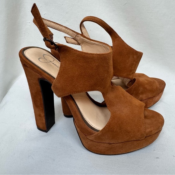 Jessica Simpson Cognac Suede Platform Slingback Heels Size 8 - Picture 3 of 8